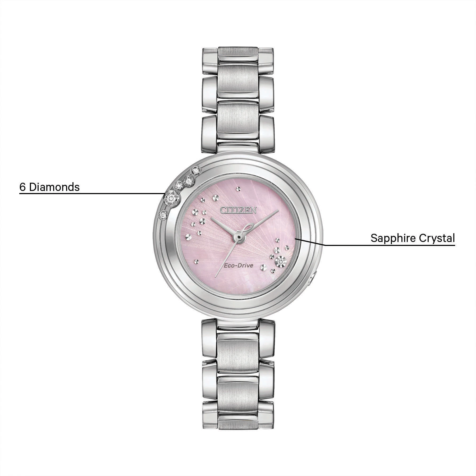 Citizen L Carina Pink Dial Stainless Steel Bracelet EM0460-50N